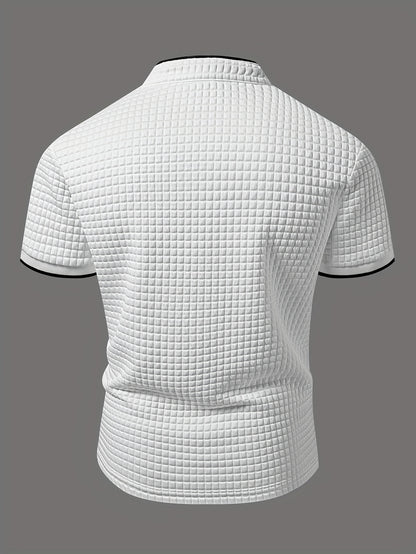 Men's Lightweight Moisture-Wicking Short Sleeve Shirt - Breathable Stretch Fabric, Henley Neck Casual Button-Up for Gym, Summer Outings & Parties (White) - ayq