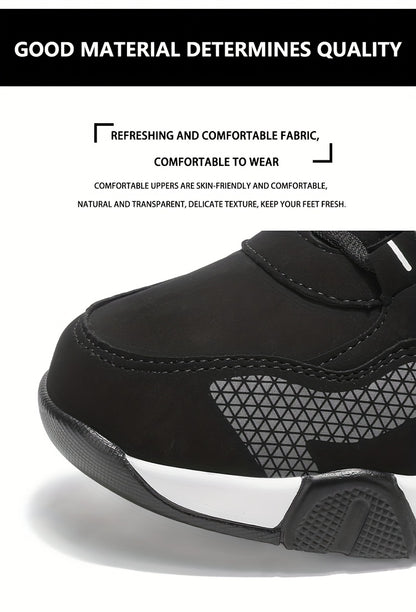 HIDEDUGO-ի ծանրքաշային ձմեռային կոշիկներ-սնիկերներ - Տաք միջին բարձրությամբ կոշիկներ, ամենագնացքային TPR ներբան, կապերով արտաքին կոշիկներ սառույցի և ձյան համար, մեծ չափսեր (սև/սպիտակ) - Ցուրտ եղանակի համար ամենօրյա և սպորտային կոշիկներ