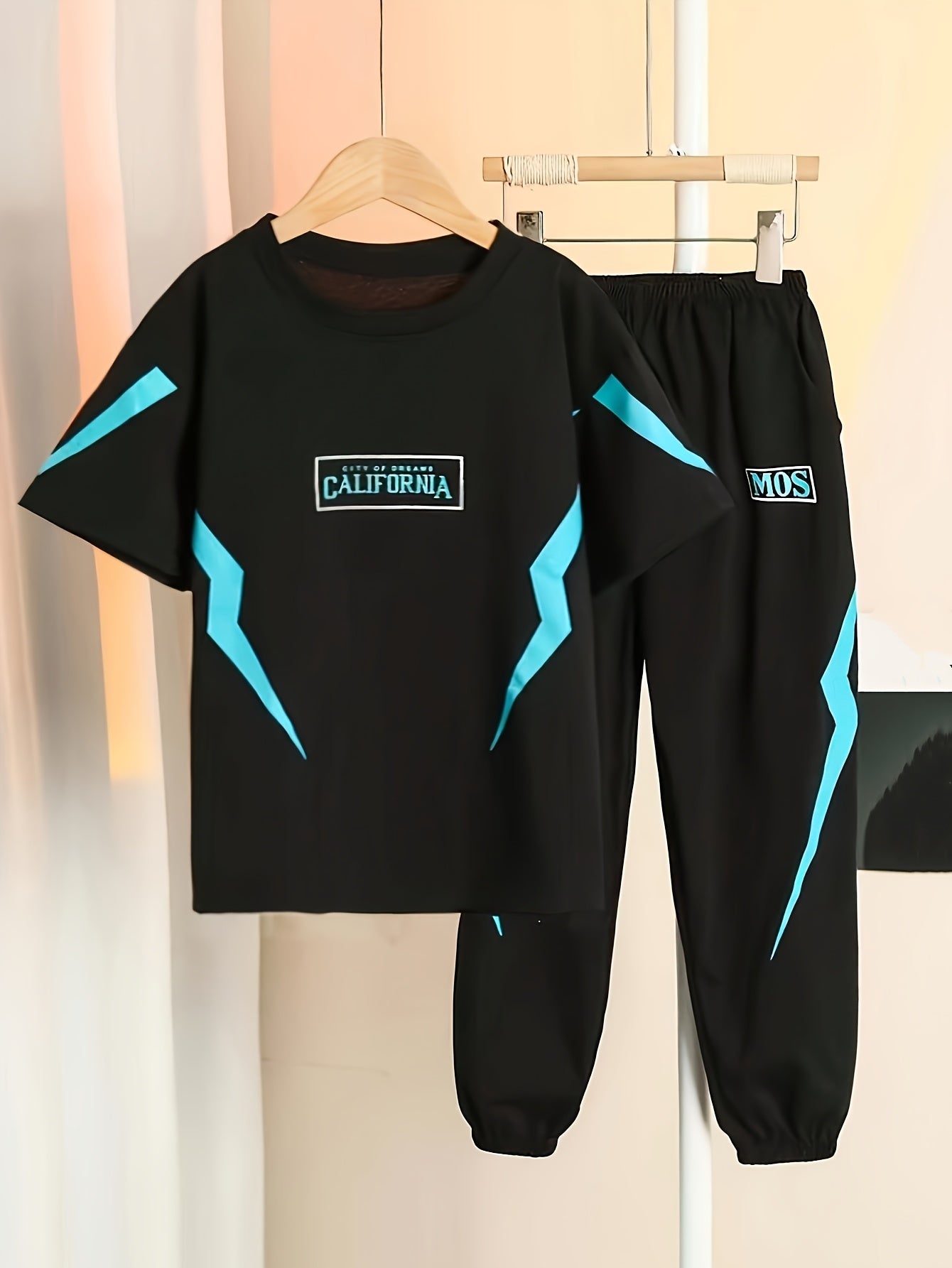 Boys' Casual Lightning Print Two-Piece Set for Spring/Summer