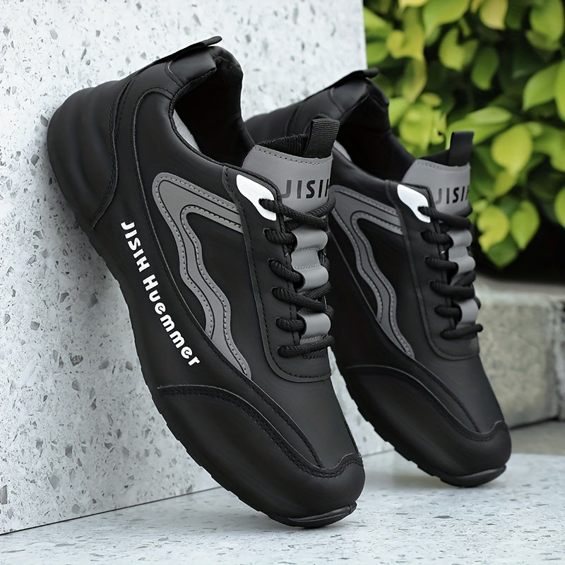 Men's Breathable Color-Block Low-Top Running Shoes - White  Navy Blue Contrast Design, Durable PU Upper  PVC Sole, All-Season Non-Slip Traction for Gym, Jogging, Casual Wear, Jogging Footwear   Sporty Look   Fabric Lined In