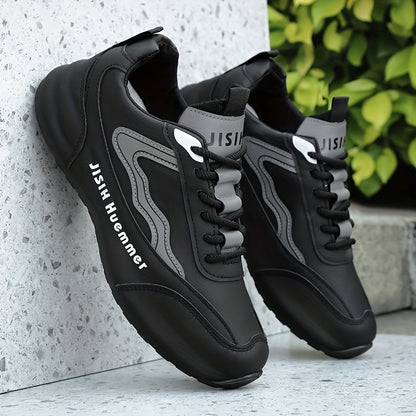 Men's Breathable Color-Block Low-Top Running Shoes - White  Navy Blue Contrast Design, Durable PU Upper  PVC Sole, All-Season Non-Slip Traction for Gym, Jogging, Casual Wear, Jogging Footwear   Sporty Look   Fabric Lined In