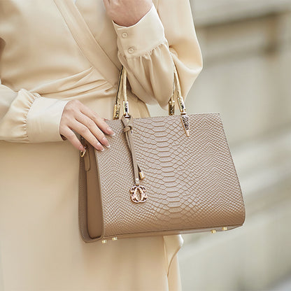 Luxury Vintage Genuine Leather Women's Tote Bag with Adjustable Strap