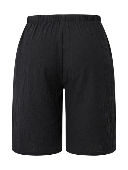 Labelled Women'S Shorts with Faux Drawstring, Solid Color Beach Pants.