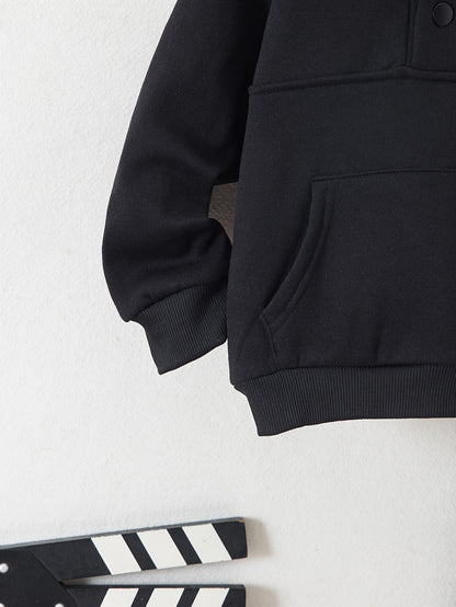 Boys' Cozy Fleece-Lined Hoodie & Sweatpants Set - Olive Green Casual Winter Outfit with Pockets, Thick Warmth for Fall & Winter, Regular Fit, Casual Attire, for Outdoor