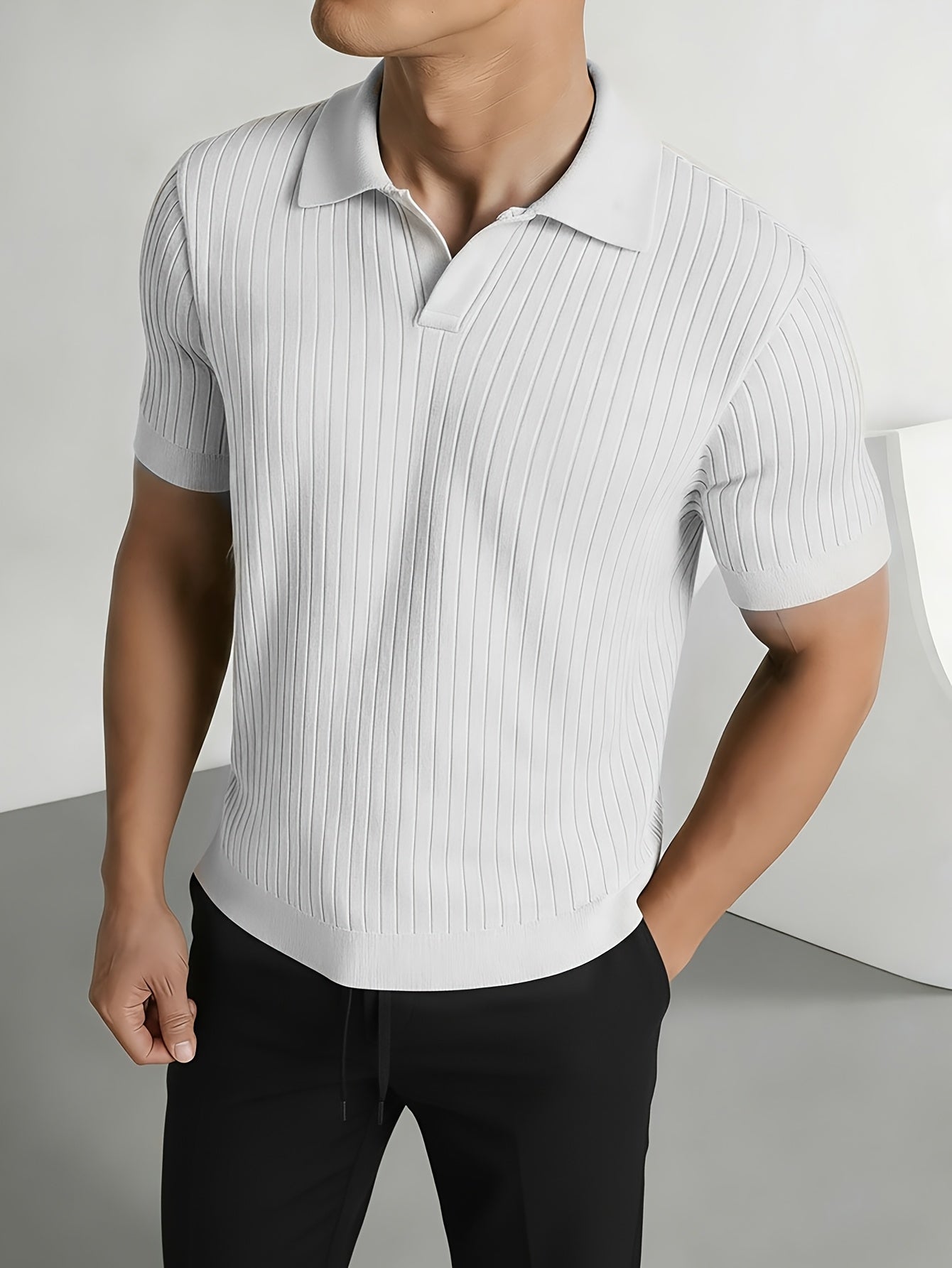 Men'S Summer Short Sleeve Polo Knit Shirt | Casual Solid Color Pullover, Suitable For Daily Wear, Outdoor Activities, And Street Style - ayq