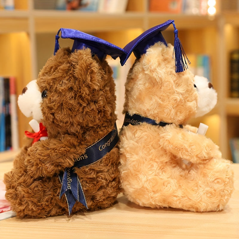 1 Graduation Bear Plush Toy, 23cm/9.1in, Two Colors Available. Ideal as a Gift for Halloween, Thanksgiving, Christmas, New Year, Valentine's Day, Mother's Day, Carnival, Easter, and Graduation Season. Suitable for Living Room