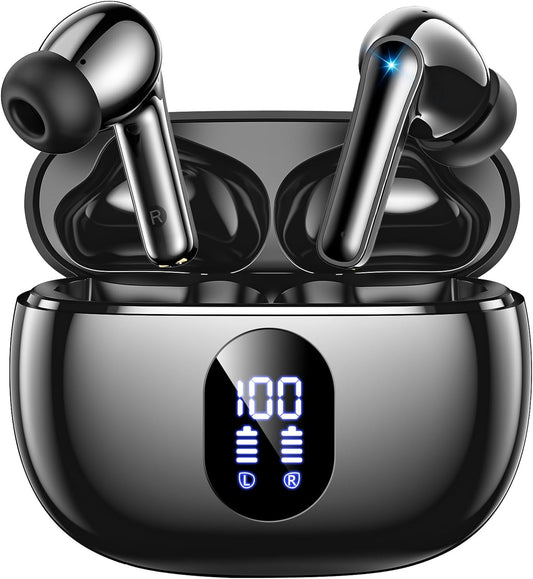 Wireless Earbuds, Bluetooth Ear Buds with Big Bass Stereo Sound, 48 Hours Playtime, Lightweight In-Ear Fit Earphones, IPX7, Hands-Free Calls with AI for Iphone, Android, Pad, Sports, Workout