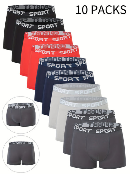 Men's 10-Pack Breathable Boxer Briefs with Stretch Fabric