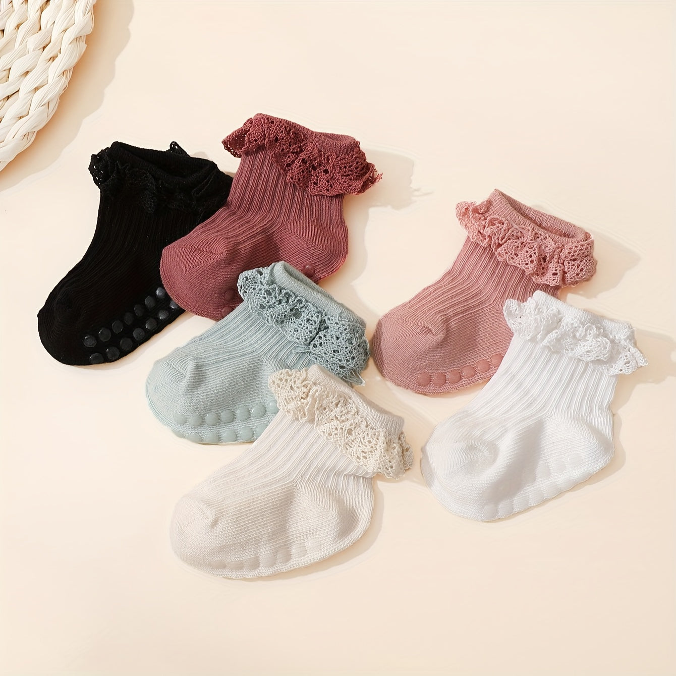 6 Pairs Baby Girl's Lace Short Crew Socks, Breathable Comfy Casual Socks Fashion Socks