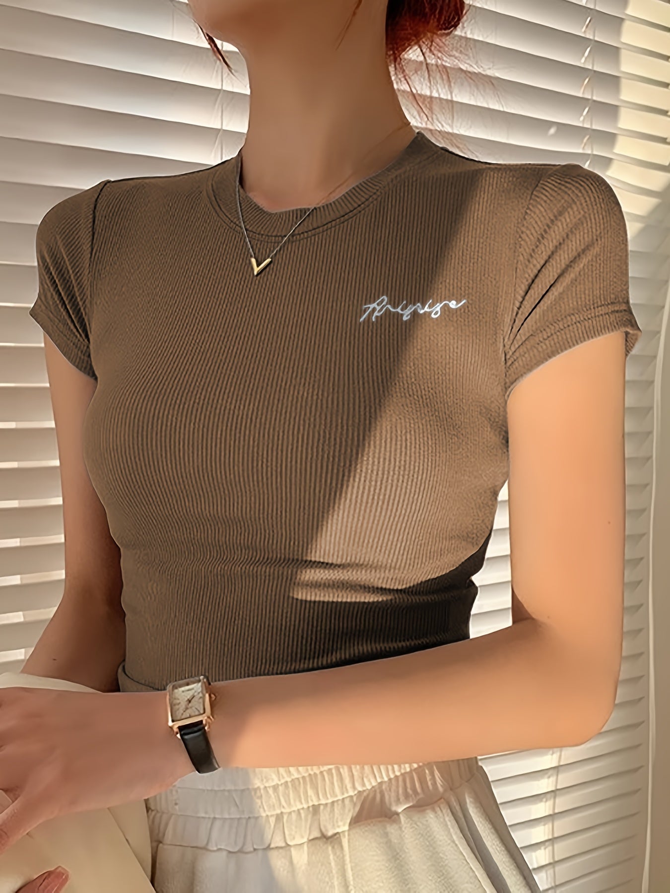 Women's Summer Slim-Fit Round Neck Short Sleeve T-Shirt - ayq