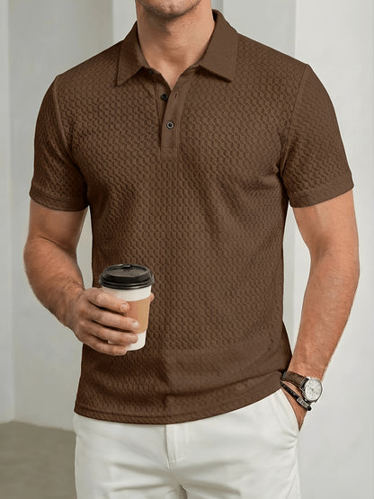 Men's Breathable Waffle Knit Polo Shirt, Summer Casual Work Tee