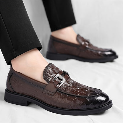 Men's Alligator Print Casual Loafers with Soft Rubber Sole