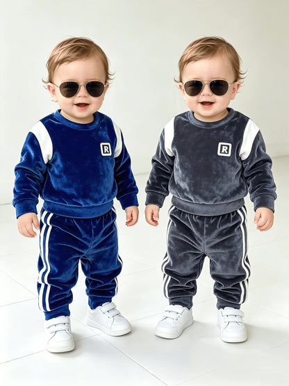 Unisex Baby Velvet Sweatshirt & Joggers Set for Fall-Winter