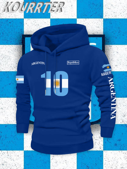 Men's Argentina Flag Hooded Sweatshirt - Casual Winter Pullover