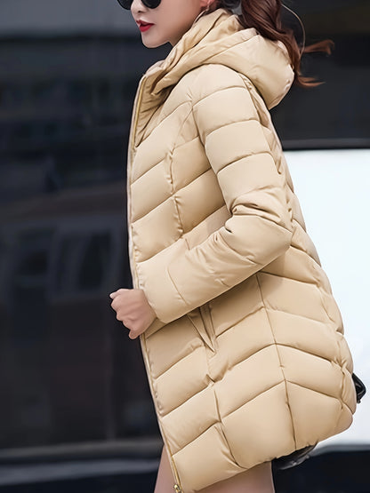 Women'S Elegant Red Mid-Length Winter Coat with Plush Fur Hood, Zip-Up Design, and Contrast Trim - Stylish All-Season Outerwear, Winter Coats And Vests