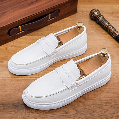 Men's White PU Loafers Casual Slip-On All-Season Sneakers