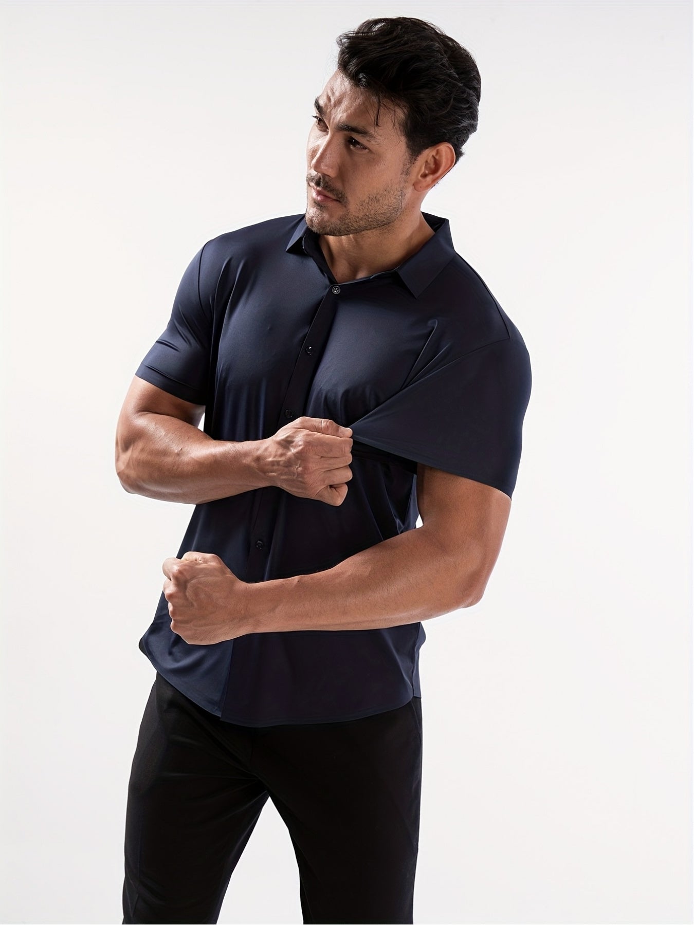 Men’s High-Stretch Lapel Short-Sleeve Shirt for Summer Casual
