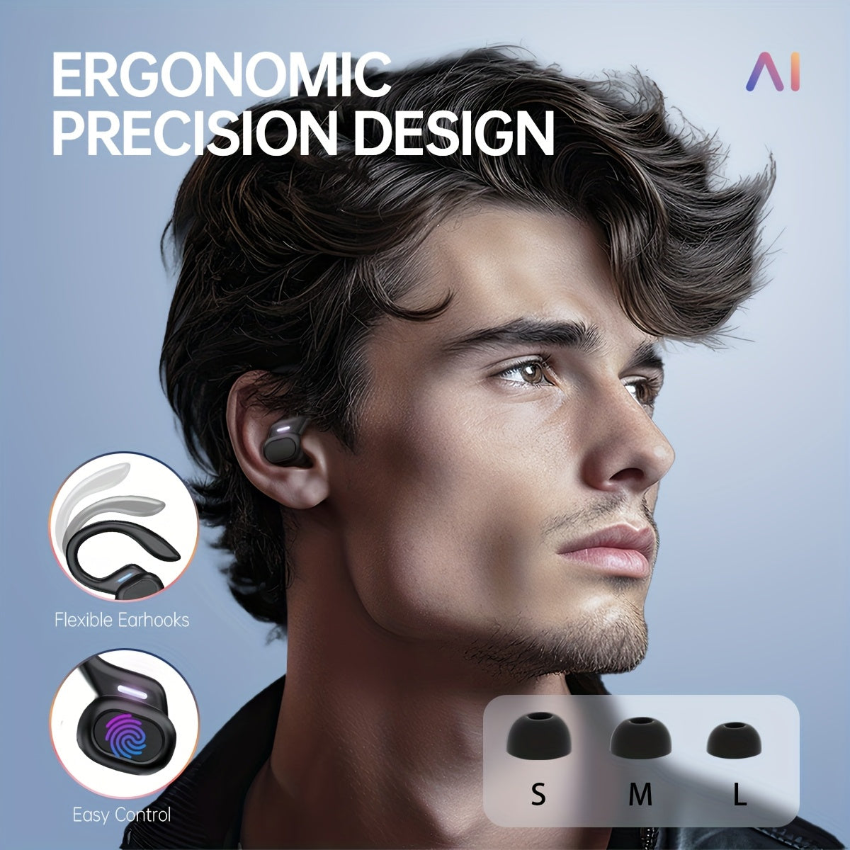 LIFEBEE Real-Time Multi-Language Translation TWS Sports Earbuds, True Wireless Ear Hook Headphones with Microphone, Wireless Connectivity, Volume Control, USB Rechargeable - Ideal for Workout & Daily Use, Wireless Earbuds