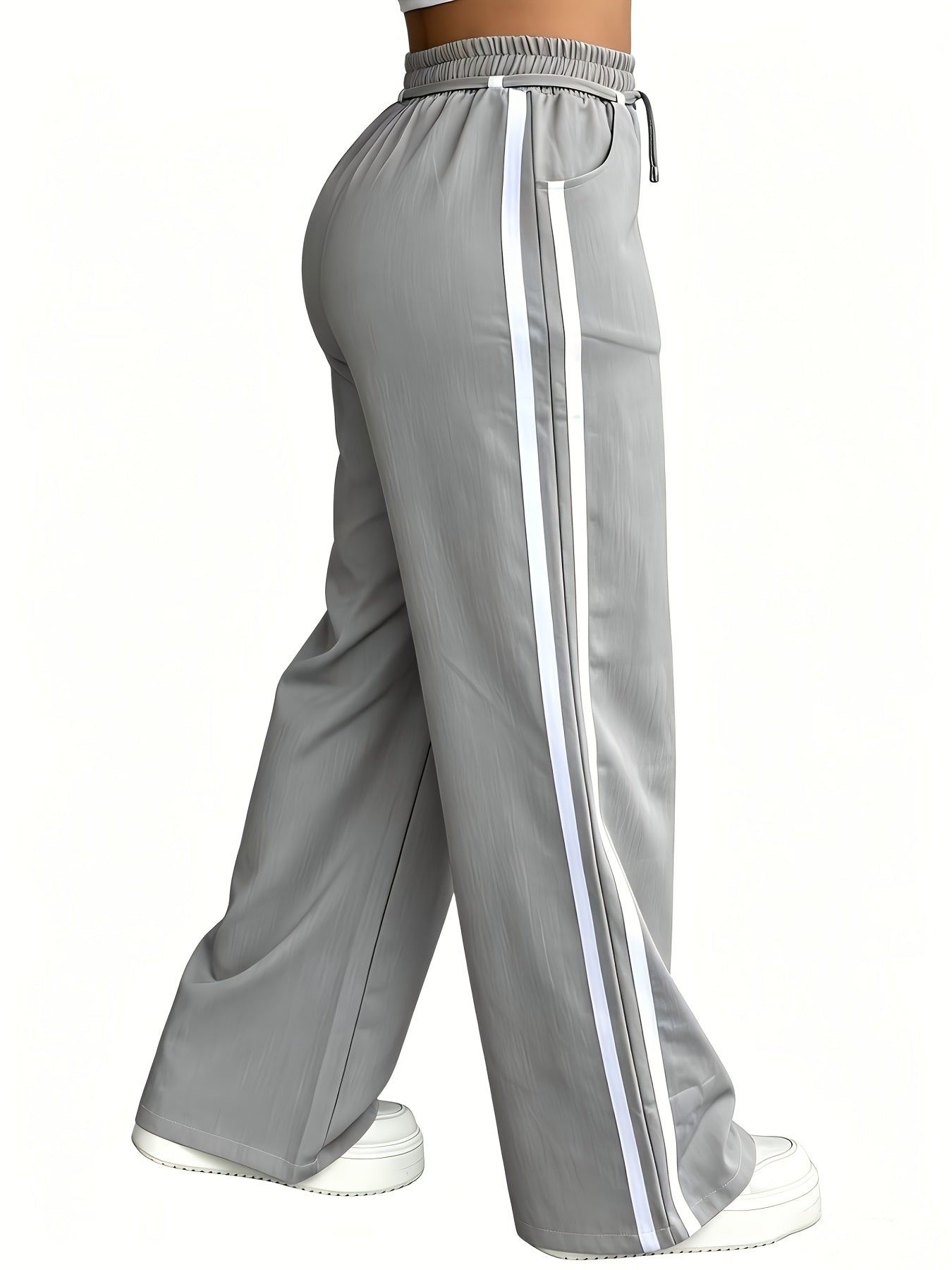 High-Waist Wide-Leg Casual Pants with Drawstring Waist
