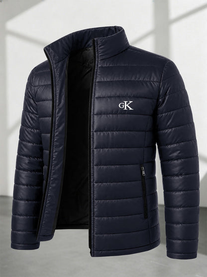 Men's Stand Collar Padded Coat with Letter Print for Fall/Winter