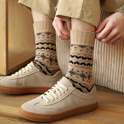 5 Pairs Thick Fleece Mid-Calf Socks for Autumn Winter Casual Wear