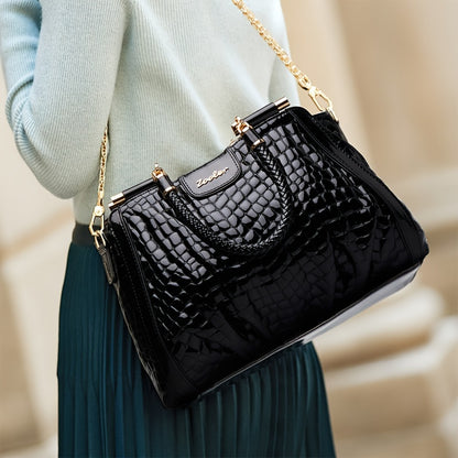 Elegant Women's Genuine Leather Tote Bag with Detachable Strap