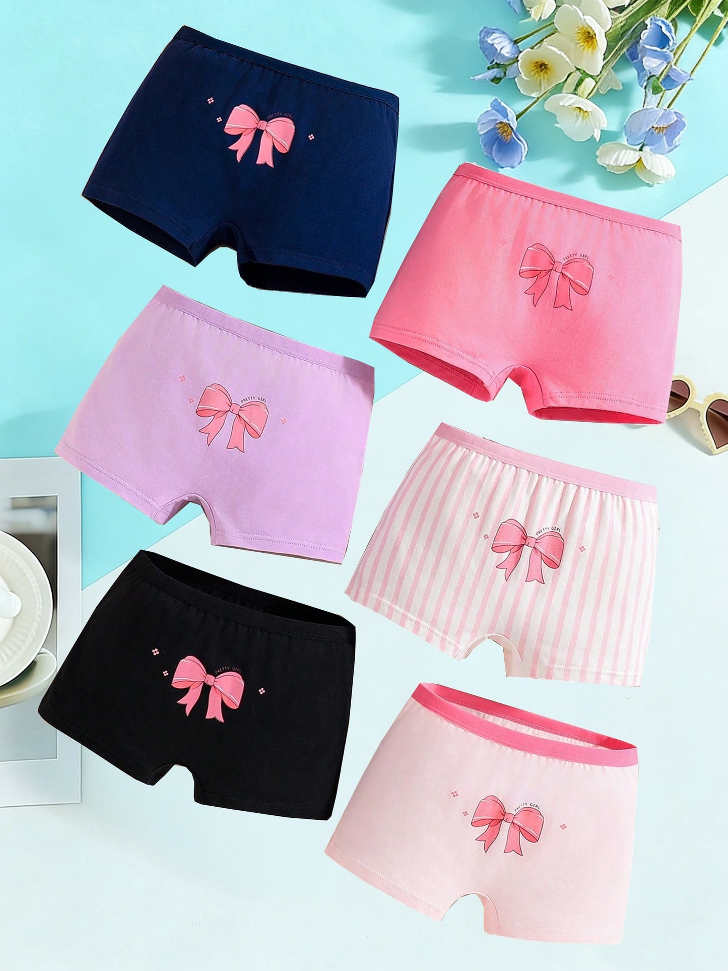 6-Pc Girls' Cotton Cartoon Briefs, Comfortable Mid-Rise Trunks