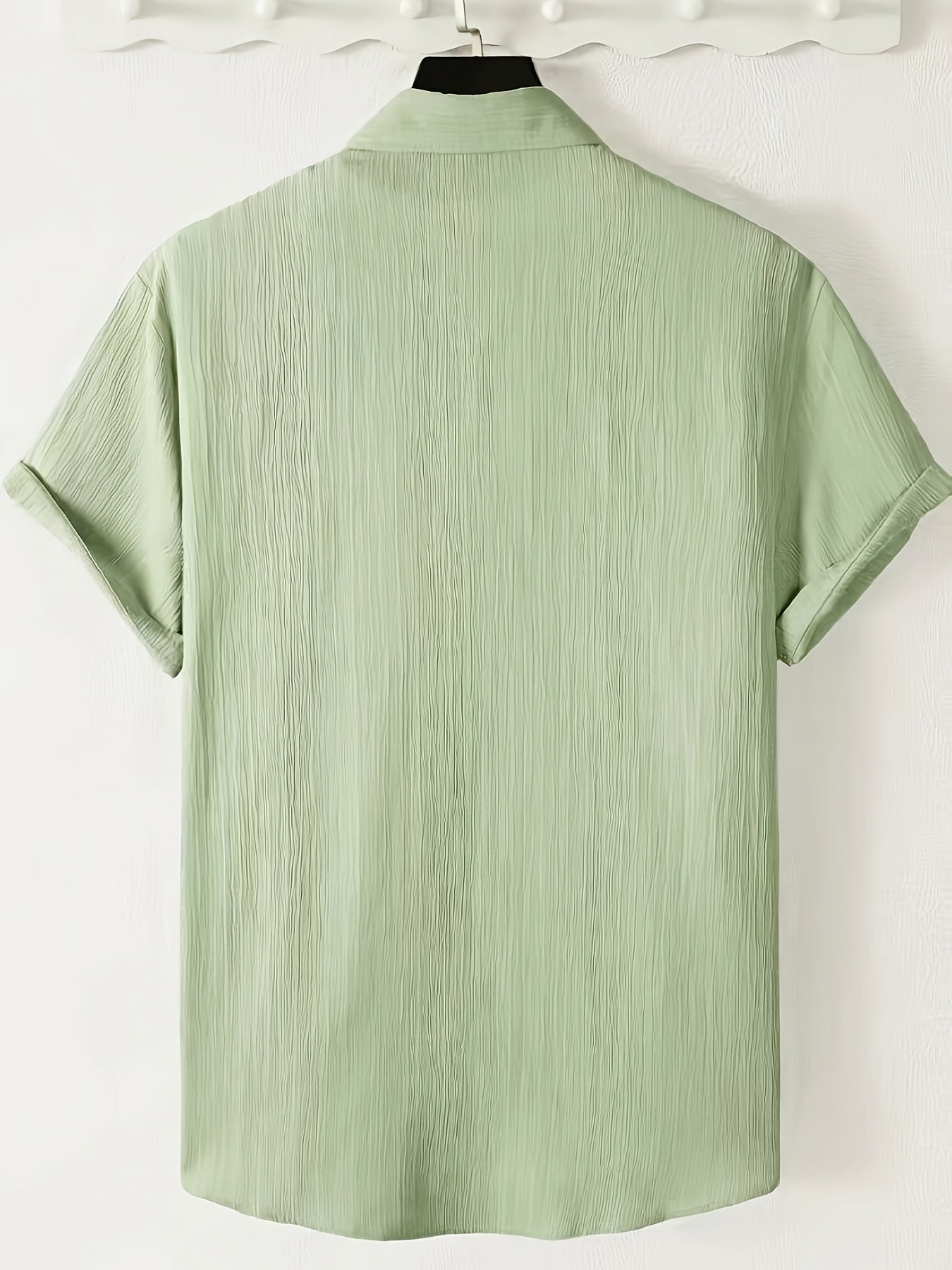 Men's Casual Button-Front Shirt with Lapel Collar, Lightweight Polyest
