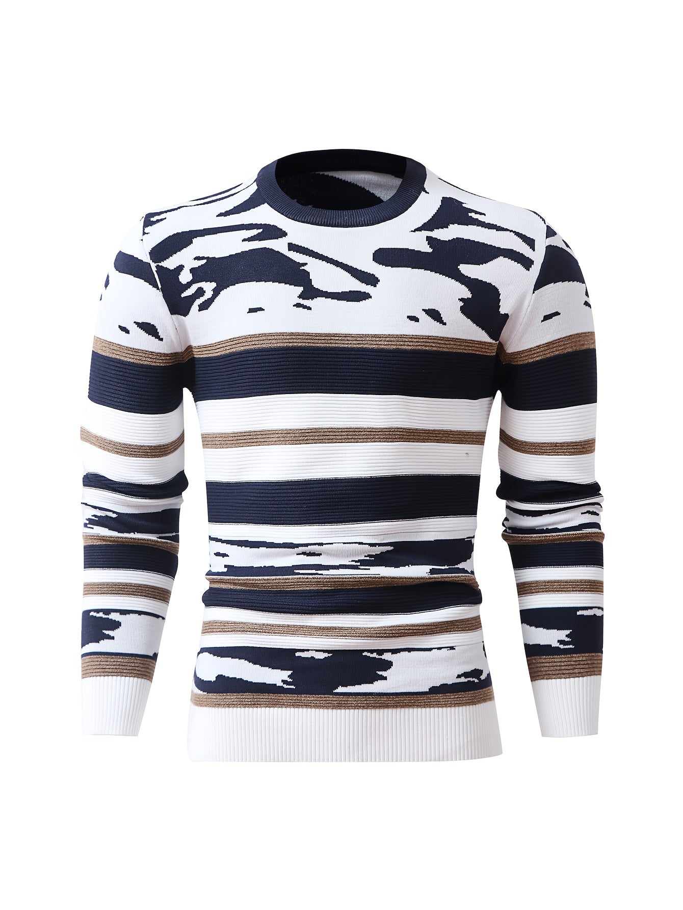 Timur OBM Men'S Fashion Original High-End Trendy Jacquard Knit Crew Neck Pullover