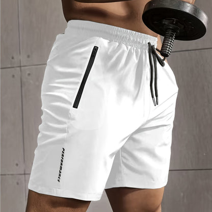 Super Thin Men's Casual Simple Style Comfy Shorts, PERFORMANCE Letter Print Home Pajamas Bottom With Zipper Pockets And Drawstrings, Men's Summer Outdoor Fitness Clothing
