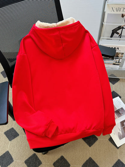 Կանացի մեծ չափսի ձմեռային տաք, գլխարկով սվիտեր՝ Շնորհավոր Սուրբ Ծնունդ և Շնորհավոր Նոր Տարի նախշերով - Հաստ բրդյա ծածկույթով մեծ չափսի սվիտեր, հարմարավետ, առօրյա սվիտեր Սուրբ Ծննդյան համար, Հելոուինի նվերներ, Սուրբ Ծննդյան սվիտեր, տոնական հագուստ,