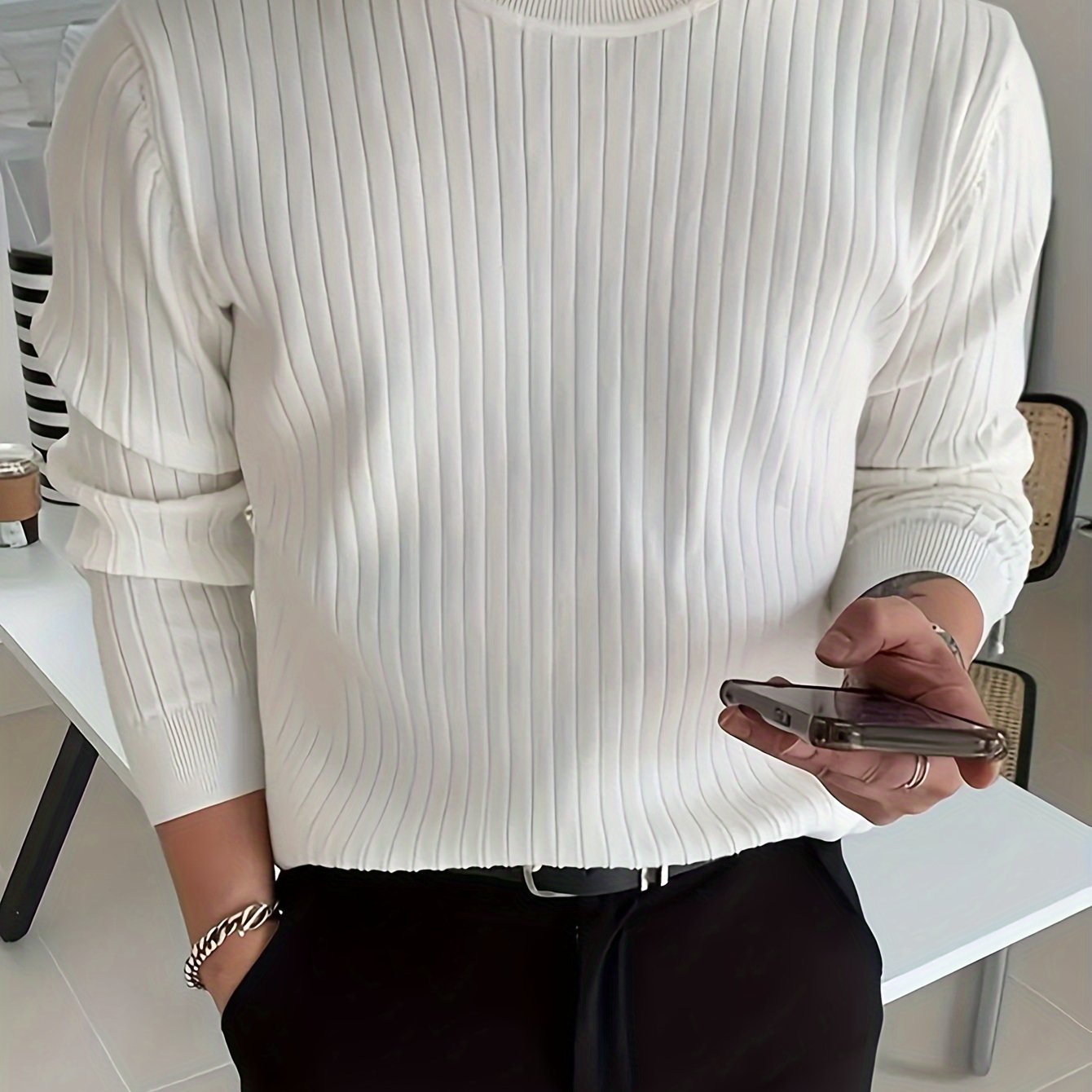 2024 New Cross-Border Men'S Round Neck Pullover Knitted Sweater