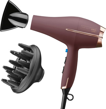 INFINITIPRO by CONAIR Hair Dryer with Diffuser | AC Motor Pro Hair Dryer with Ceramic Technology | Includes Diffuser and Concentrator | Black | Packaging May Vary