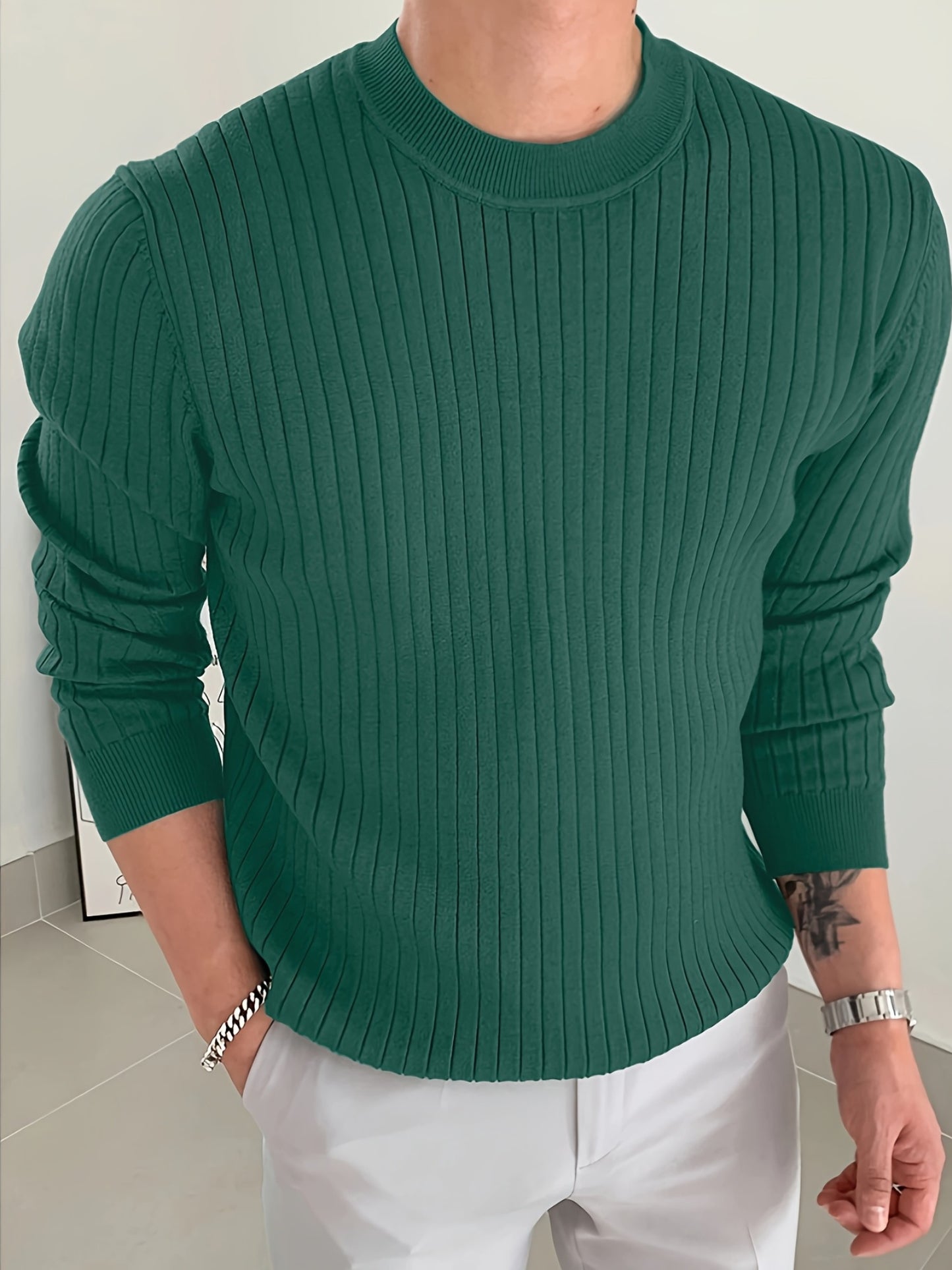 2024 New Cross-Border Men'S Round Neck Pullover Knitted Sweater