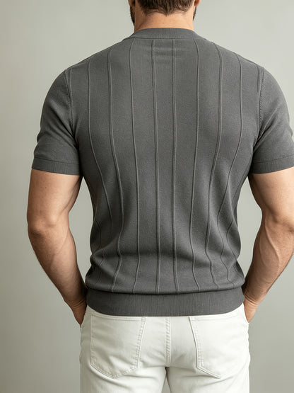 Men's Summer Slim Fit Rib Knit Crew Neck Short Sleeve Top
