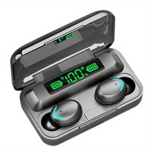 In-Ear TWS Wireless Earbuds with 9D HiFi Stereo Sound, HD Mic, Voice Call, Touch Control, LED Display Charge Case, 800mAh USB Rechargeable Lithium Battery for Gaming - Non, Tangle-Free Cable Included