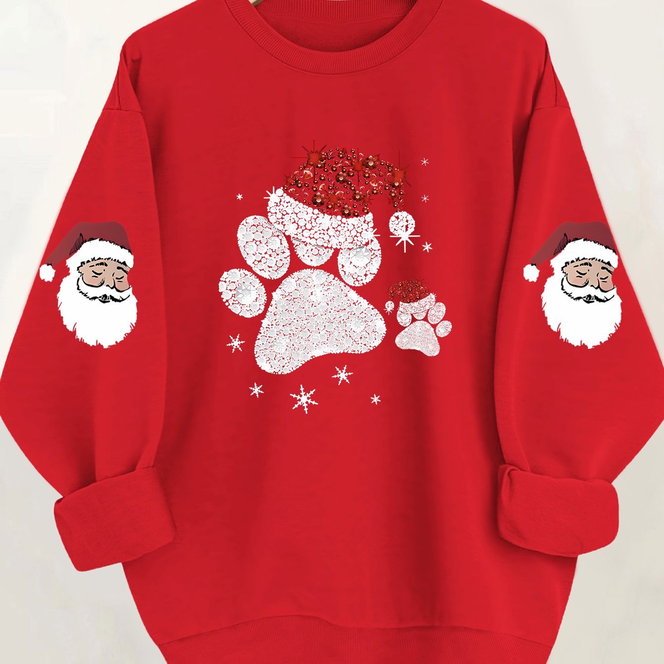 Women'S Glittery Snowman & Santa Hat Print Sweater - Winter Warmth with Red & Snowflakes, Round Neck Casual Sweater for Fall & Winter, Cozy Holiday Outfit For Christmas & New Year's, Christmas Sweater, Seasonal Fashion, Festi