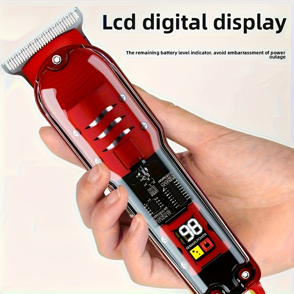 Professional Cordless Hair Clipper with Digital Display | Transparent Barber Trimmer with 4 Limiting Comb, USB Rechargeable, High-Quality, ABS Plastic Body, for Salon, Home, Travel