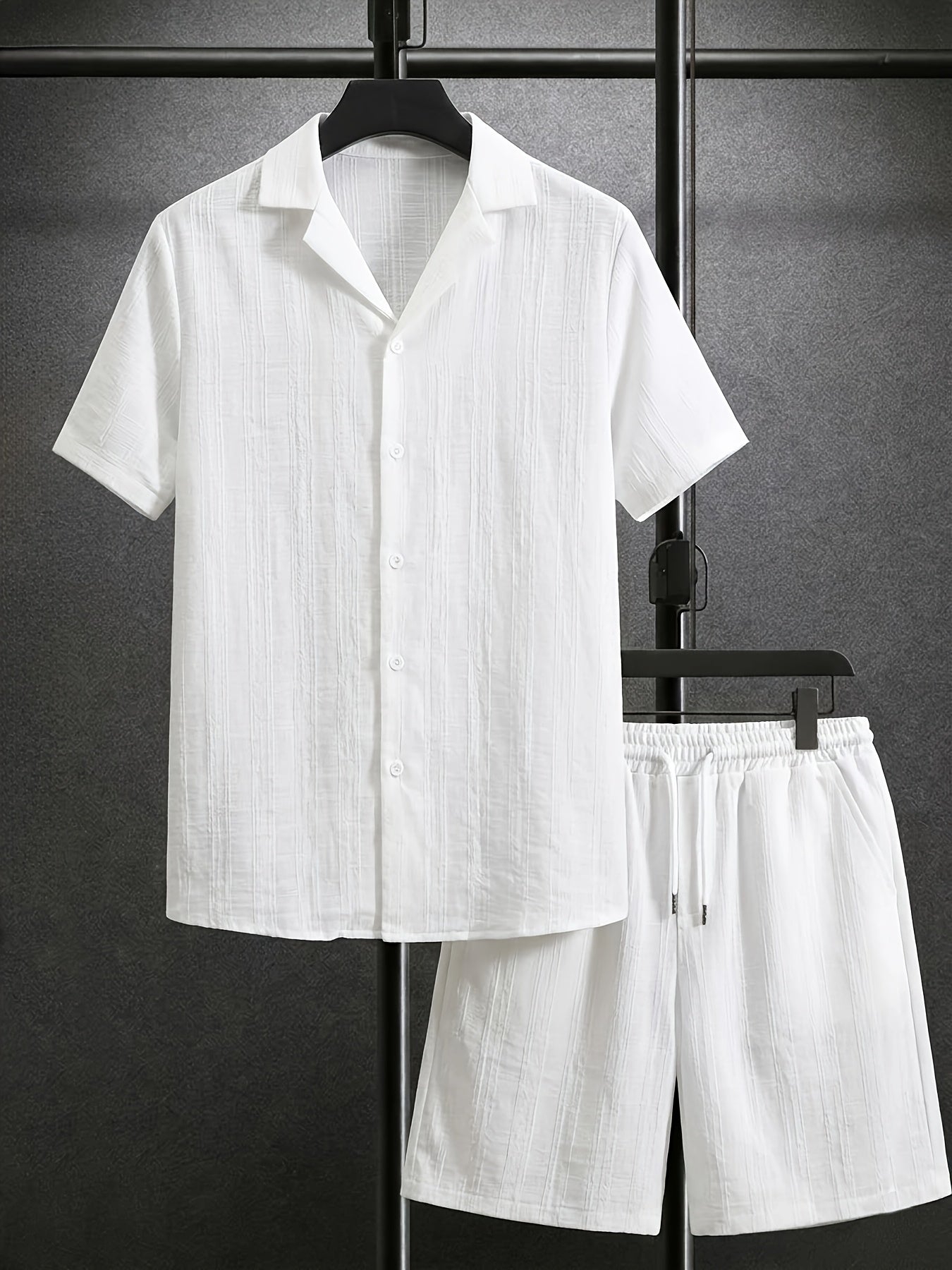 Men's Casual Short-Sleeve Shirt & Drawstring Shorts Set