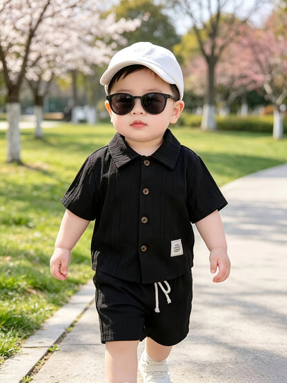 Baby Boy Summer Shirt & Shorts Set, Casual Woven Polyester