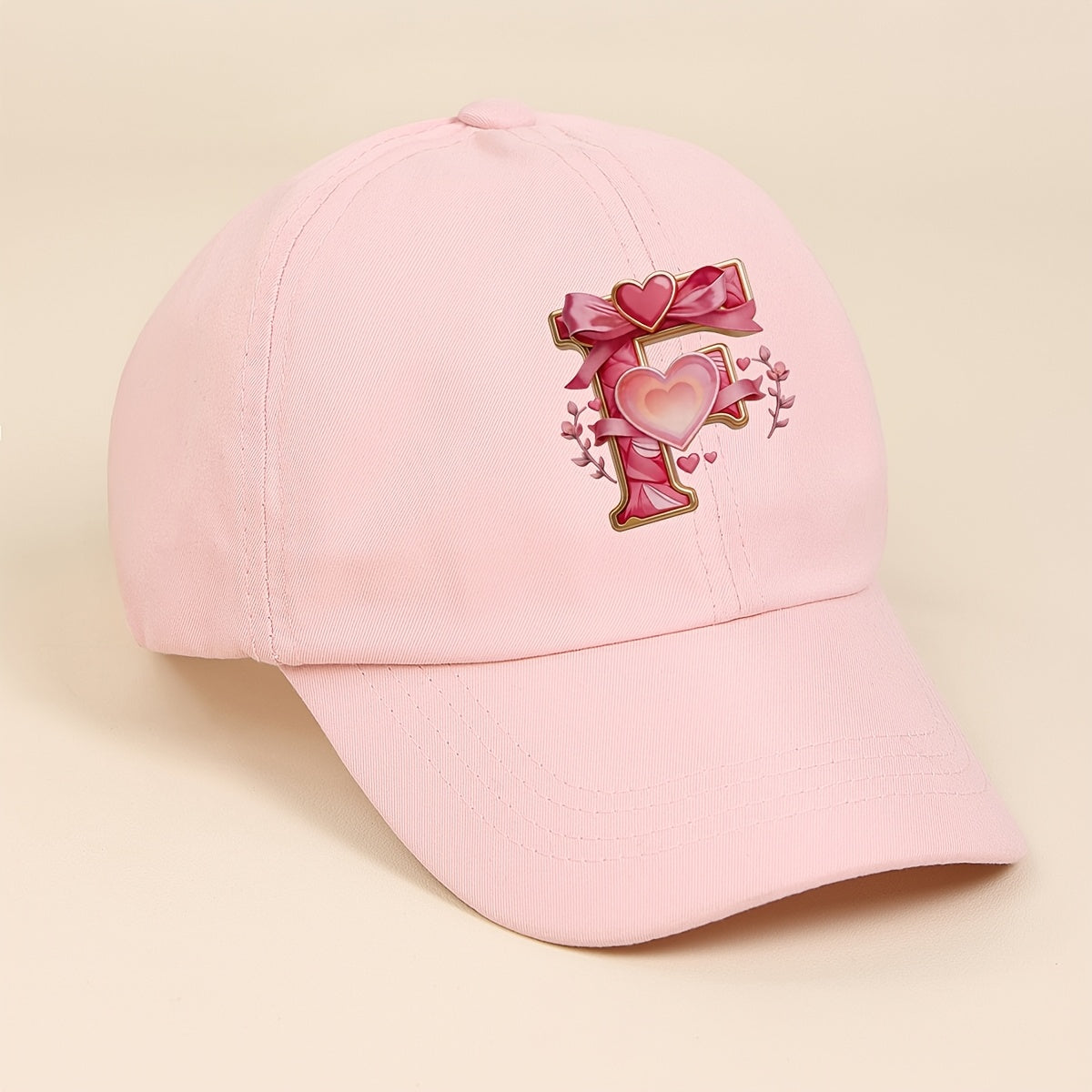 Adjustable Pink Baby Baseball Cap with Alphabet Heart Bow for Kids