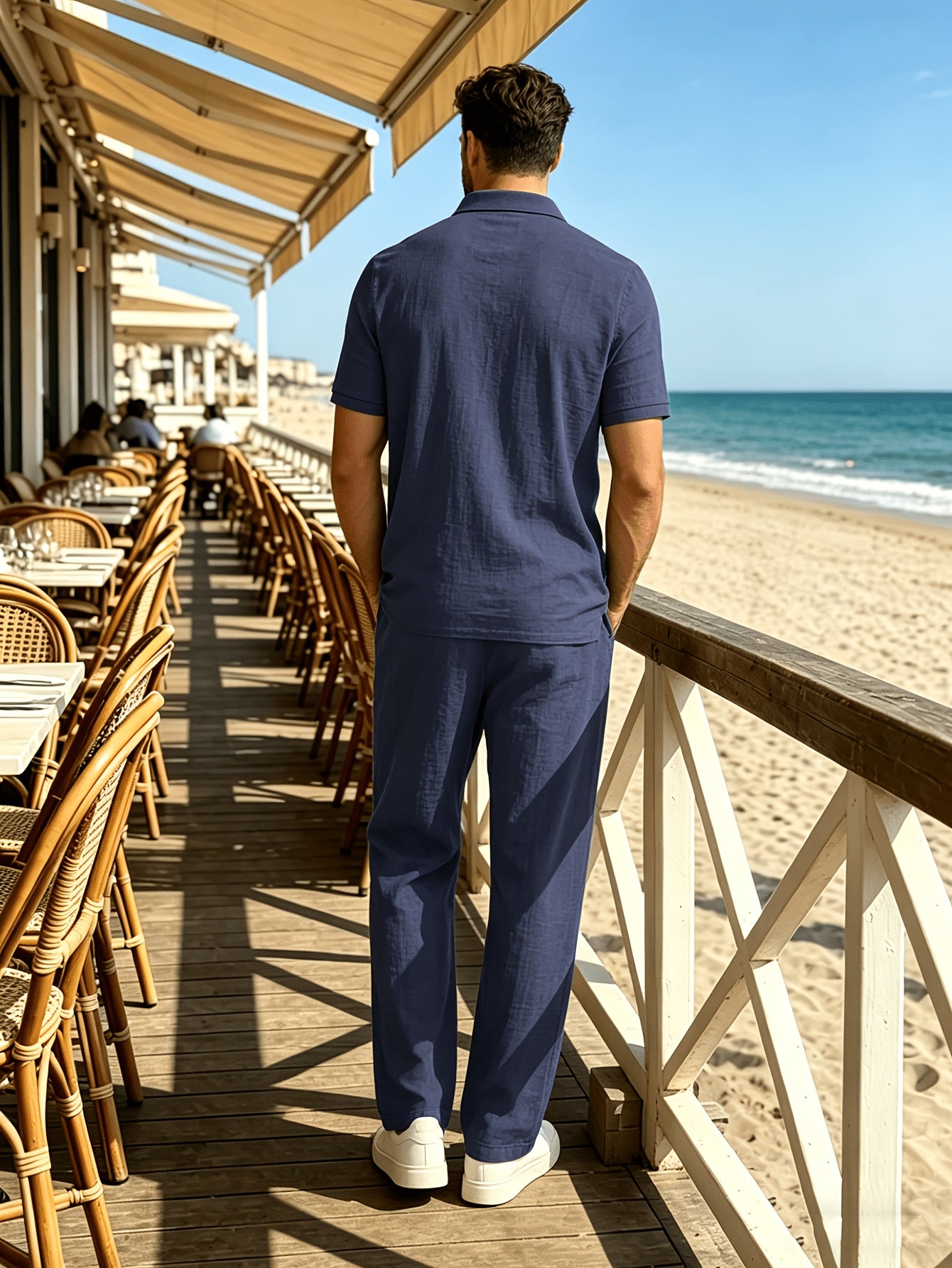 Men's Linen Summer Shirt and Long Pants Set - Casual Loose Fit