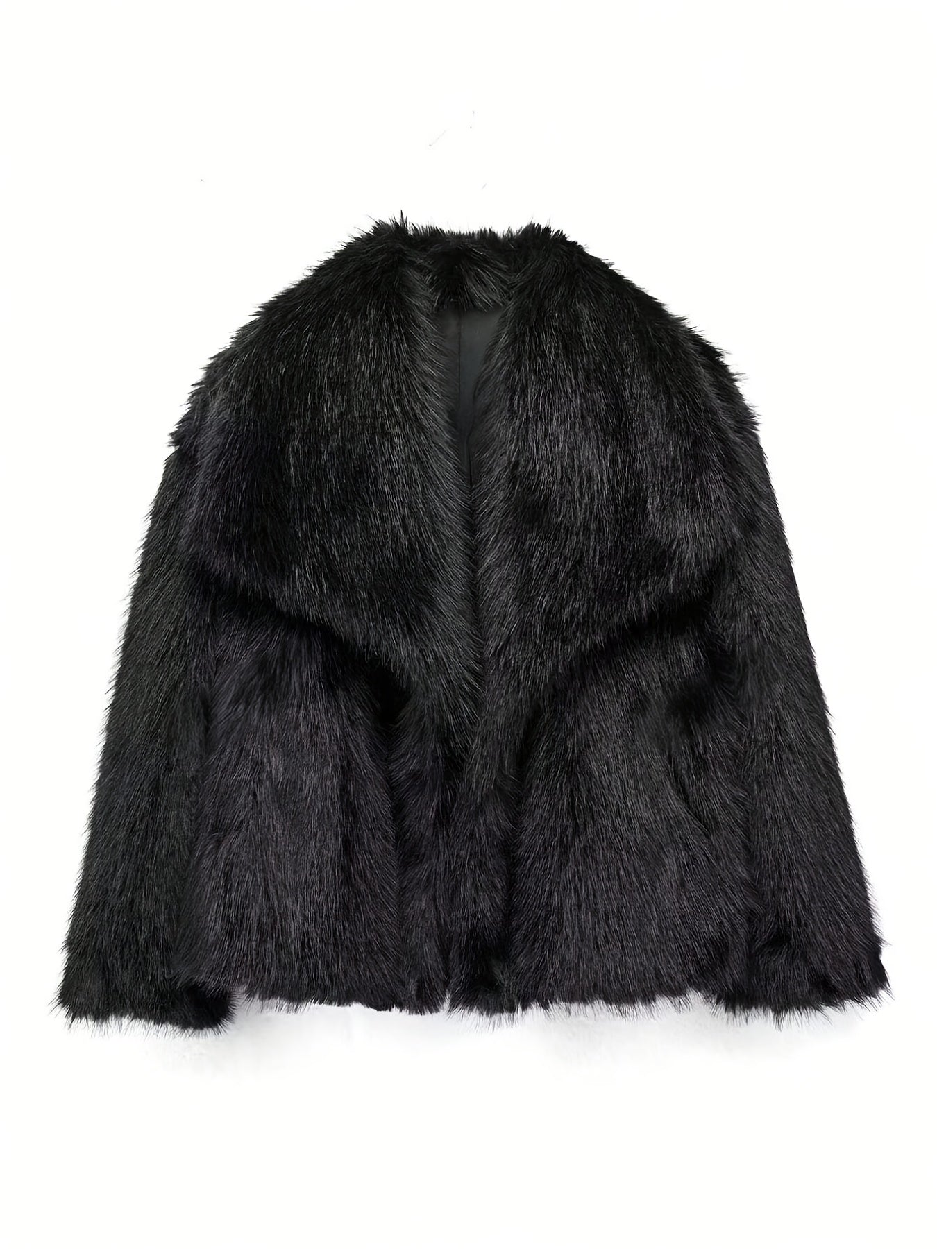 Women's Elegant Luxury Faux Fur Coat - Winter Warm Solid Black Outerwear with Plush Fur Collar, Machine Washable Winter Coat for Fall & Winter, Casual to Formal Events, Faux Fur Jacket for Women, Chic and Sophisticated Design