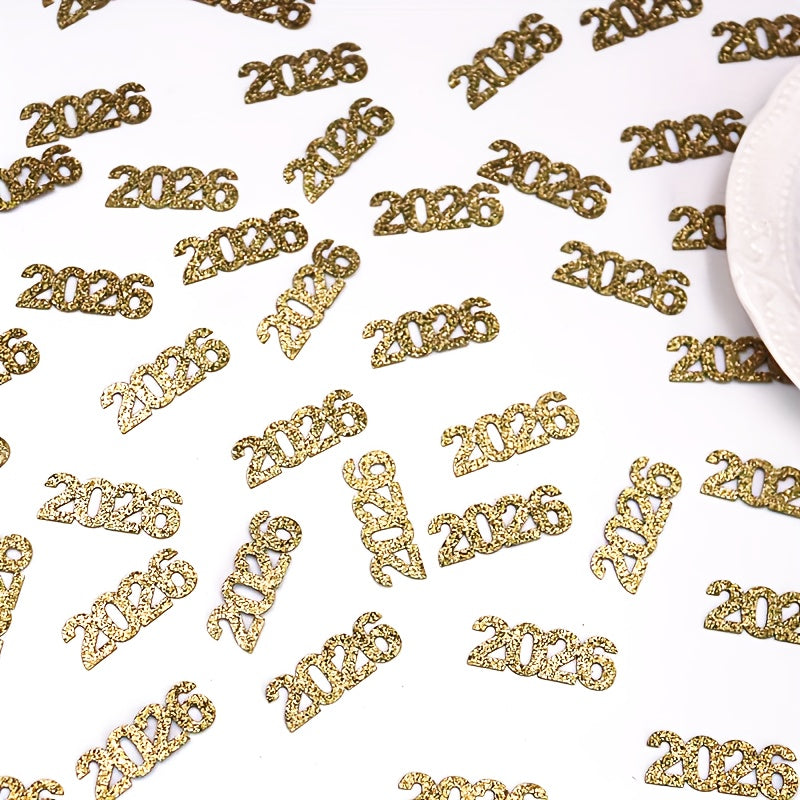 50 Glittering Golden 2026 Confetti - Elegant Numbered Party Decorations for New Year's Eve, Holiday Paper Scatterings, Christmas and Celebration Tabletop Accents. Perfect as Tablescape Dispersal or Wall & Floor Décor – Ide