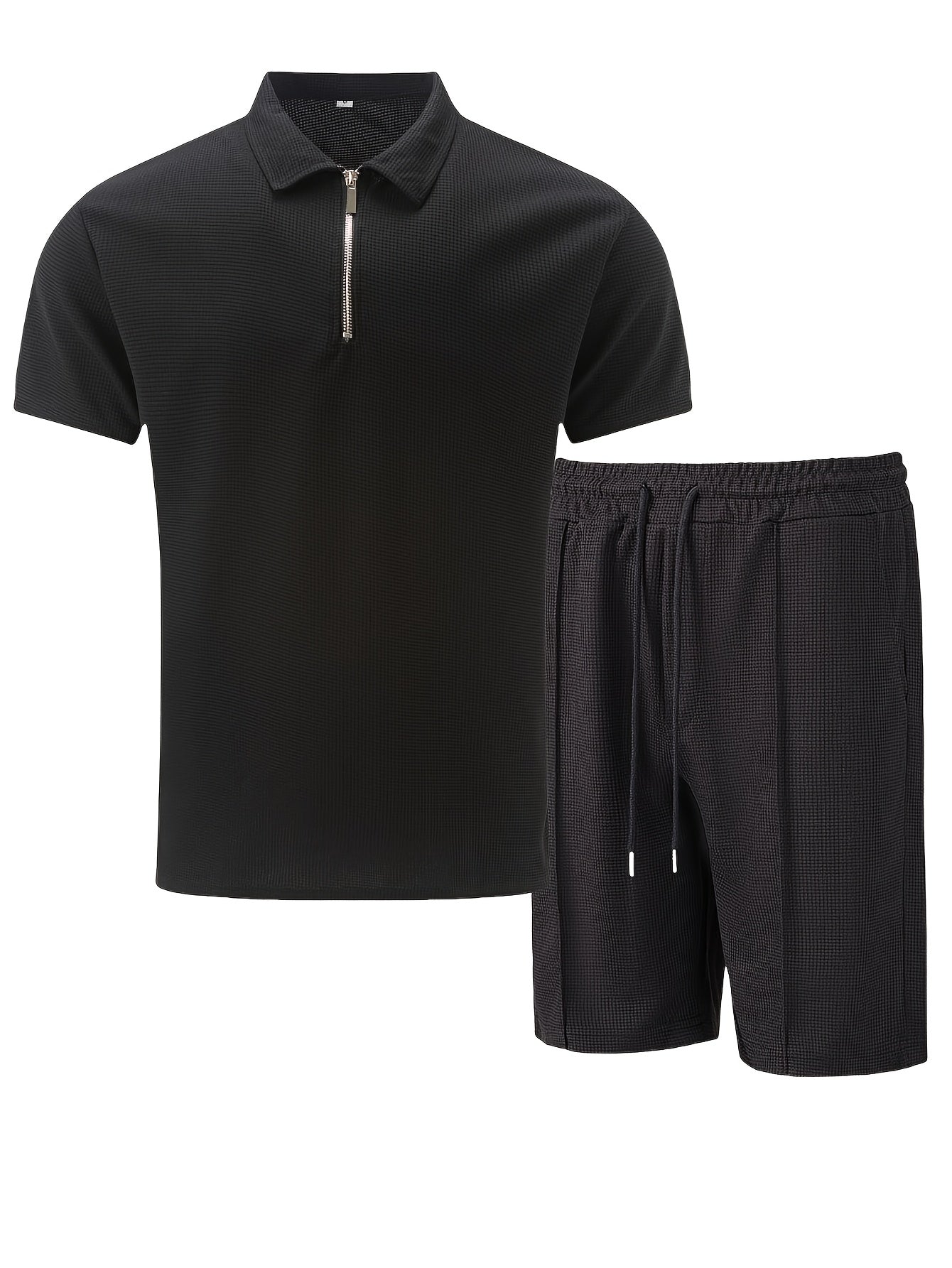 Men's Summer Casual 3-Piece Tracksuit Waffle Knit Half-Zip