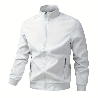 Men's Casual Royal Blue Bomber Jacket - Full Zip, Loose Fit, Polyester, Stand Collar, Long Sleeve, Lightweight & Durable for Spring and Fall, Casual Outerwear | Ribbed Cuff Sleeves | Durable Outerwear