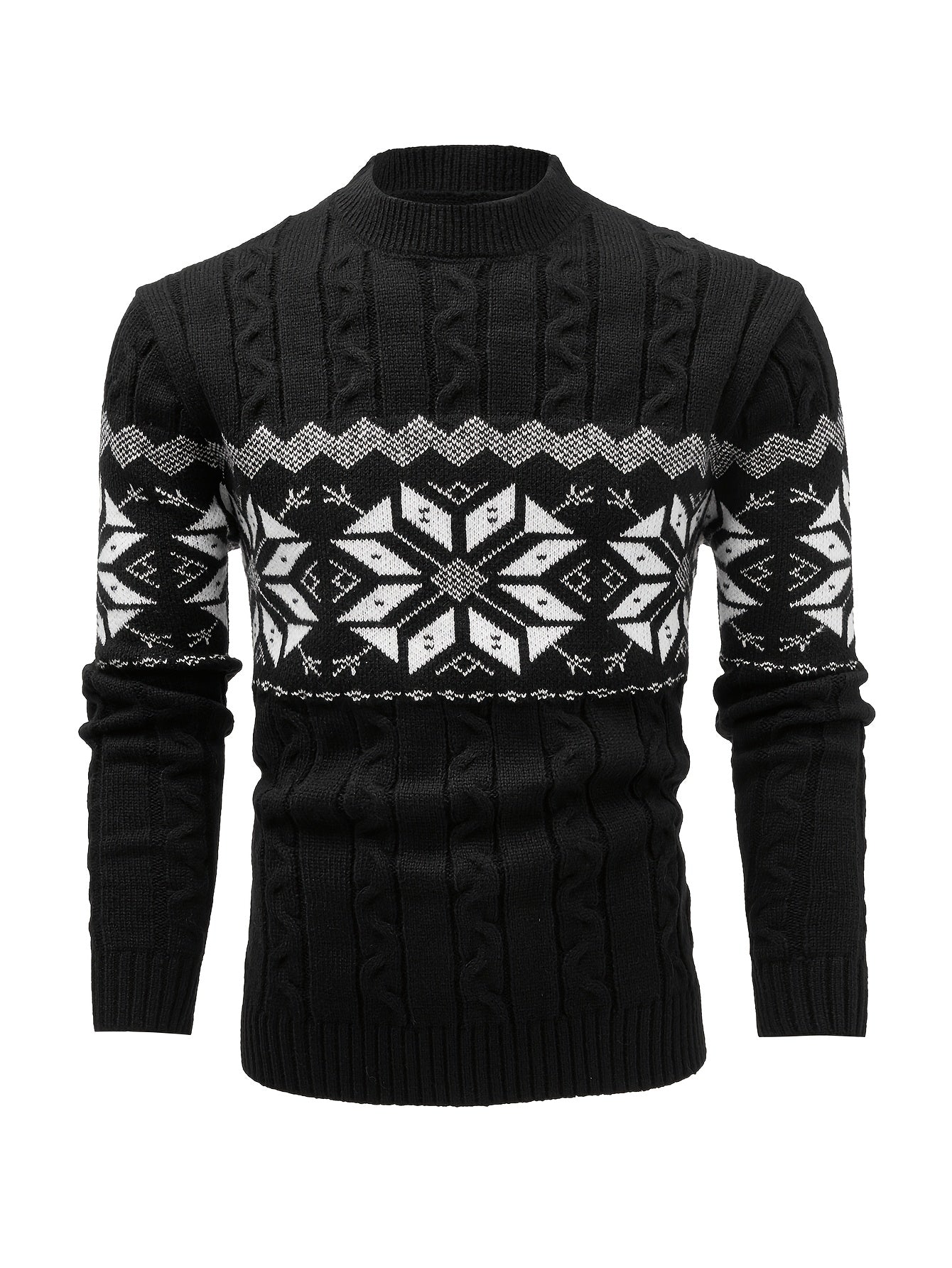 Men's Slim-Fit Cable Knit Sweater - Winter Warm Pullover with Geometric Corduroy Clasp (Adjustable Rope), Round Neck Long Sleeve Casual Sweating for Fall/Winter Layering - Hand Washable Knitwear for Smart-Casual Outfits (Not