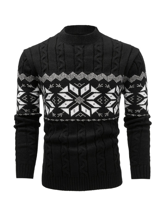 Men's Slim-Fit Cable Knit Sweater - Winter Warm Pullover with Geometric Corduroy Clasp (Adjustable Rope), Round Neck Long Sleeve Casual Sweating for Fall/Winter Layering - Hand Washable Knitwear for Smart-Casual Outfits (Not