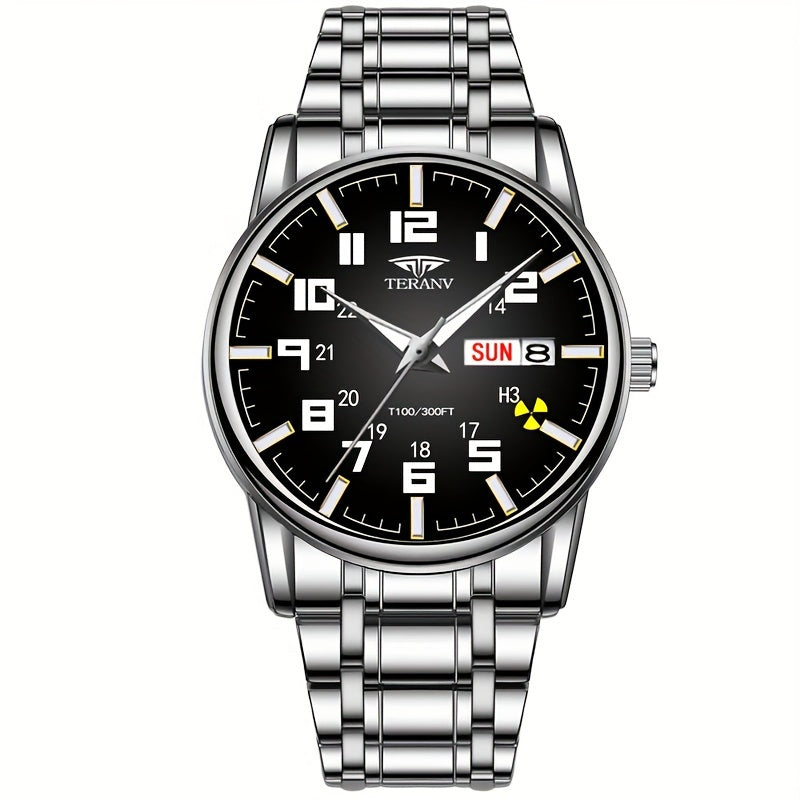 1pc New Stainless Steel with Digital Men's Watch Calendar Week Display Fashion Trend Life Travel Luminous Casual Sport Business Watch Ideal for Birthday Gifts Holiday Gifts Gifts