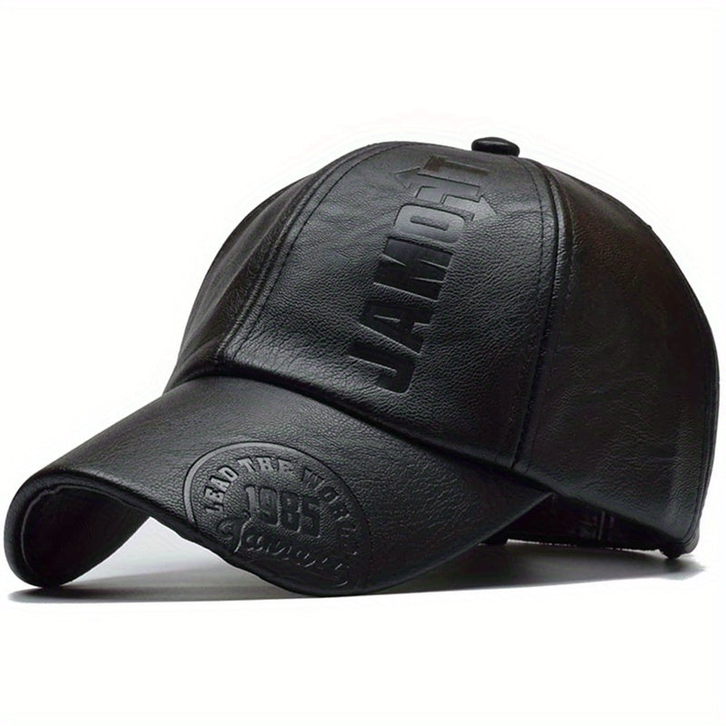 1pc Men's British PU Leather Baseball Cap Adjustable Breathable Casual Hat Spring/Summer/Autumn/Winter Hat Christmas Gift